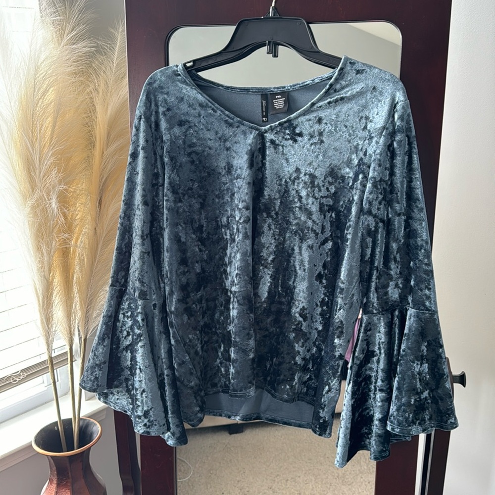 Slate Blue Velvet Blouse (PXL)